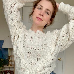 Sezane | S | White Deep V Knit Sweater